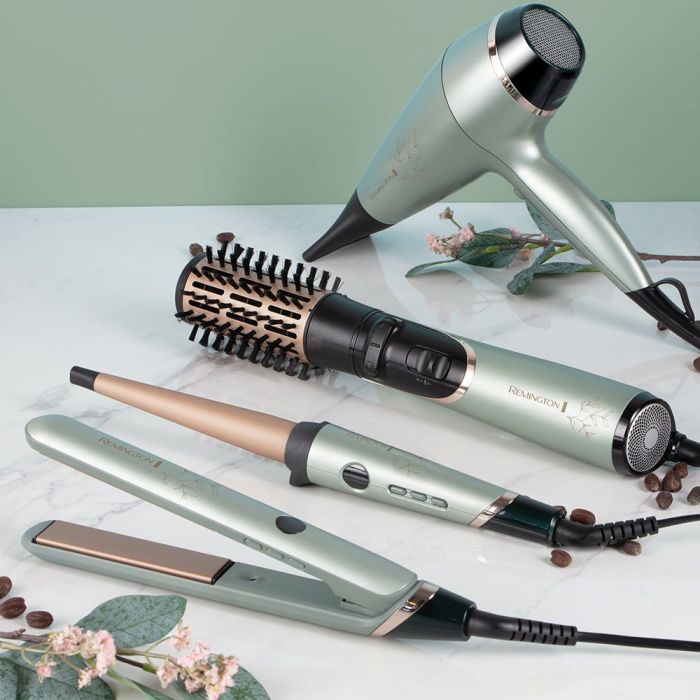Фен-щетка Remington Botanicals, 800Вт, режимов-2, иониз-я, вращ., хол. обдув, керамика, мятно-черный
