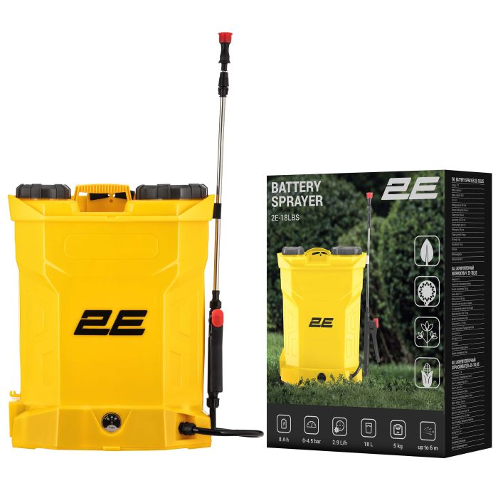 Обприскувач акумуляторний 2E AquaSpray 18LR 18л 12В 1х8А·год 4.5бар 2.9л/хв вольтметр 5кг