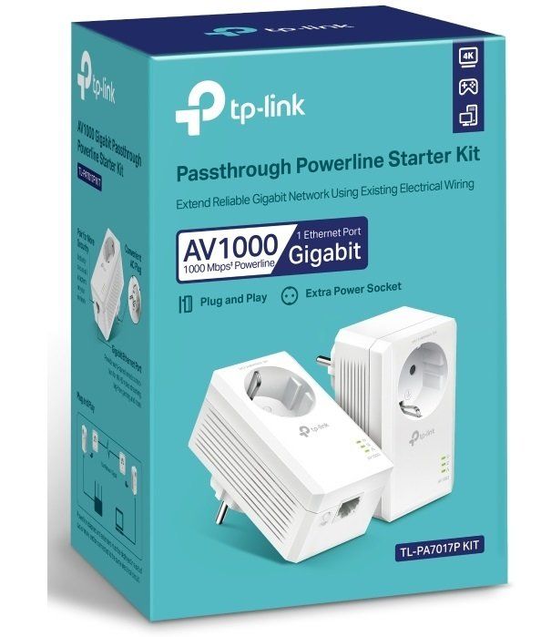 Комплект Адаптерiв Powerline TP-LINK  AV1000, 1xGE, (TL-PA7017 2шт), Розетка TP-Link TL-PA7017PKIT