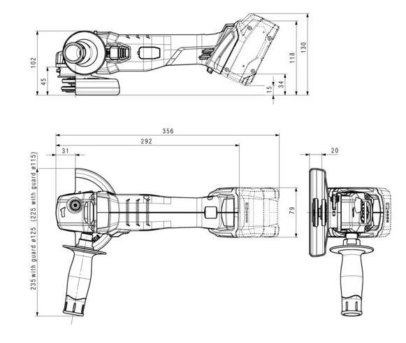 Шлифмашина угловая аккумуляторная Metabo W 18 L 9-125, 125мм, 18В 2х4Ач, 8500об/мин, М14, 2.3кг