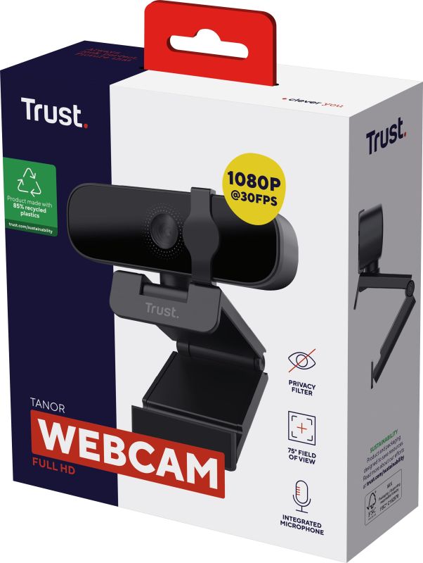 Вебкамера Trust Tanor,Full HD, 30 fps, fixed focus, черный