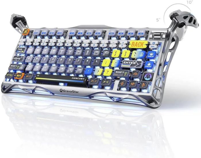 Клавиатура механическая GravaStar Mercury K1 Pro 80keys, GravaStar x Kailh Speedy Mint, BT/WL/USB, RGB, Interstellar Silver