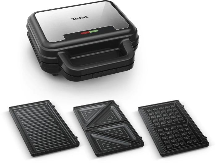 Мультимейкер Tefal UltraCompact 3in1 700Вт, тефлон, 3 пластины, корпус-металл, черно-серый