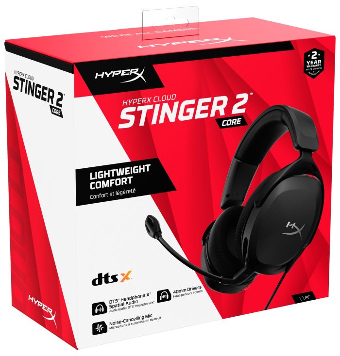Гарнитура игровая HyperX Cloud Stinger 2 Core, mini-jack/dual 3.5мм, 2м/0.15м, черный