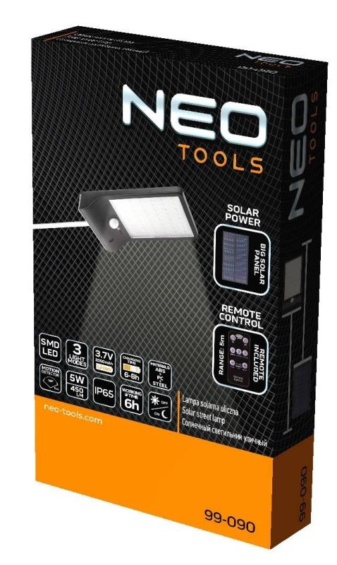 Світильник фасадний Neo Tools LED 5Вт 450Лм 3000-6000К 2000мА•год автономний датчик руху сутінків пульт ДУ чорний