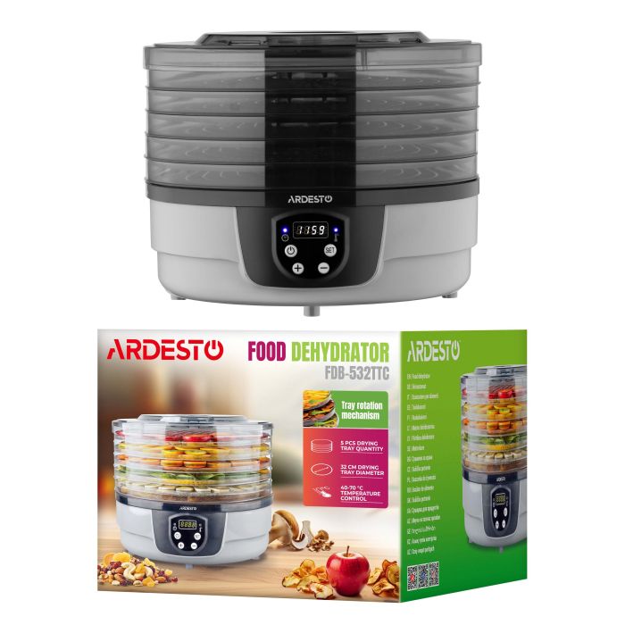 Сушарка для продуктів  Ardesto , 250Вт, піддонів -5x3см, діаметр-32см, макс-70°С, таймер, електр. управління, пластик , білий ARDESTO FDB-532TTC