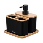 Набір для ванної кімнати Ardesto Minimalism, 3 предмети, поліпропілен, бамбук, чорний