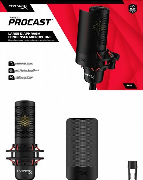Мікрофон геймінговий HyperX ProCast, Bi, 3-pin XLR, no cable, з поп-фільтром, чорний