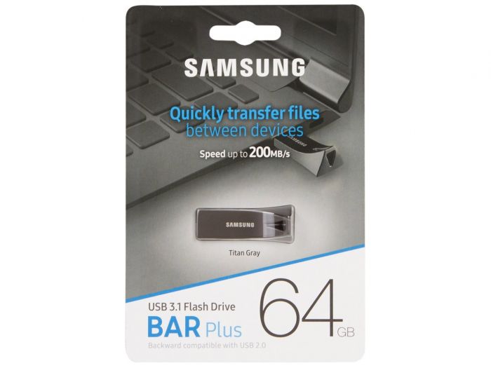 Накопичувач Samsung  64GB USB 3.1 Type-A Bar Plus  Сірий