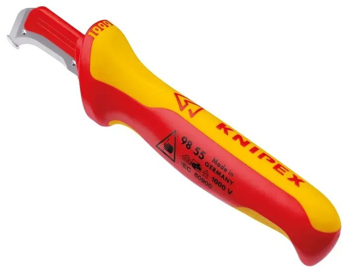 Нож монтерский KNIPEX, диэлектрический, для работ под напряжением 1000В, изогнутое лезвие, 180мм, 0.068кг.