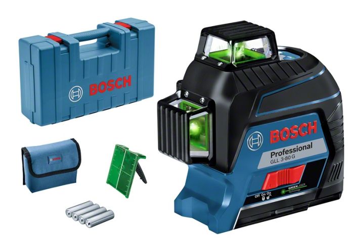 Нивелир лазерный Bosch GLL 3-80 G, до 30м с приемником 120м, ±0.3мм/м, кейс, 0.82кг