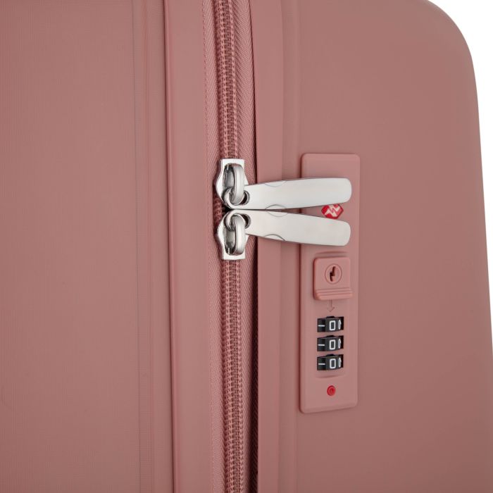 Набор чемоданов 2E, M7979, полипропилен, (L+M+S), молния anti theft, 4 колеса, кодовий замок, розово-золотой