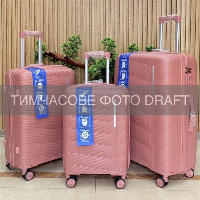 Набор чемоданов 2E, M7980, полипропилен, (L+M+S), молния anti theft, 4 колеса, кодовий замок, розово-золотой