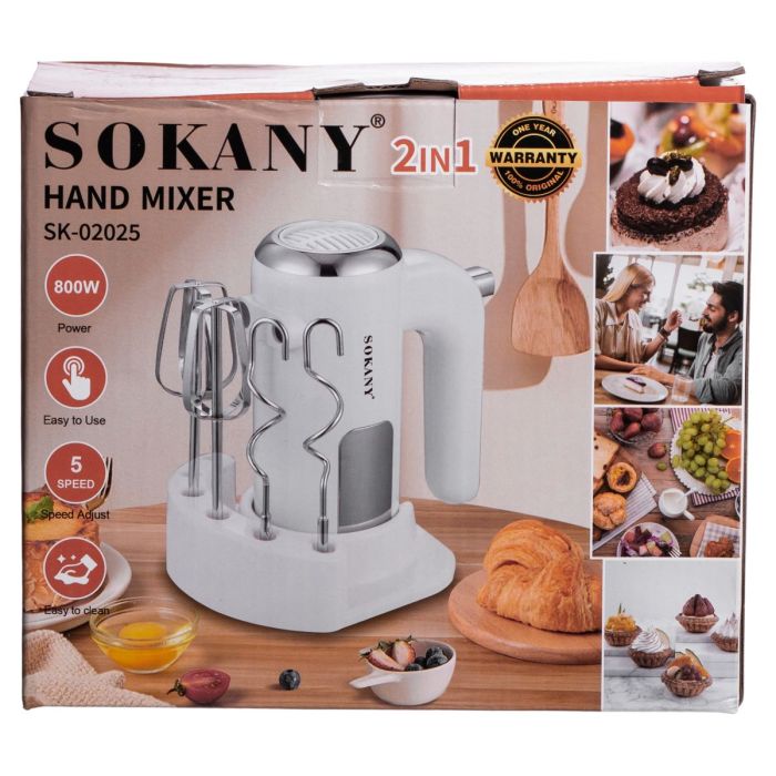 Міксер ручний 2 насадки вінчики та гаки для тіста білий Sokany SK-02025
