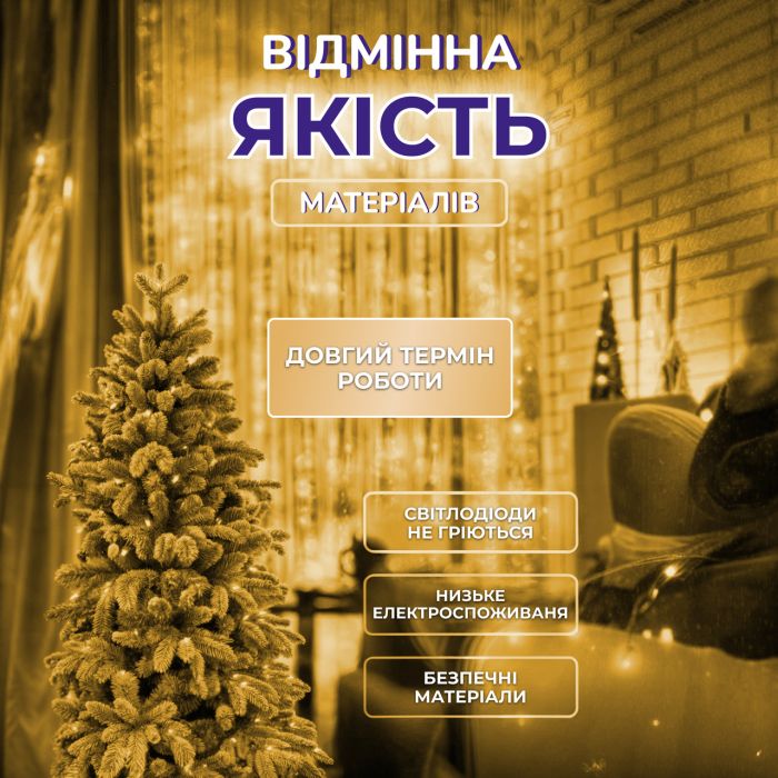 Гірлянда нитка хвойна лапа 30 метрів  640 led зелений дріт жовто-блакитна D1750Y
