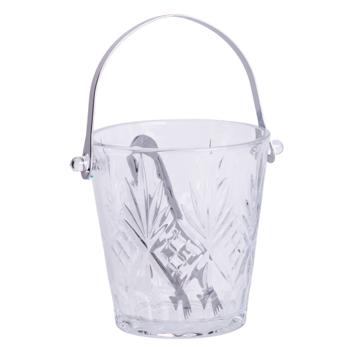 Відерце для льоду скляне 1 л з металевими щипцями HP-19-22GLASS