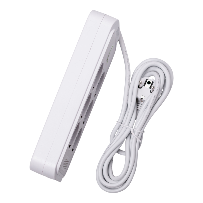 Мережевий фільтр подовжувач F06U на 6 розеток 4 USB 1 Type-C та кнопкою відключення 3 м Білий HP-5-23