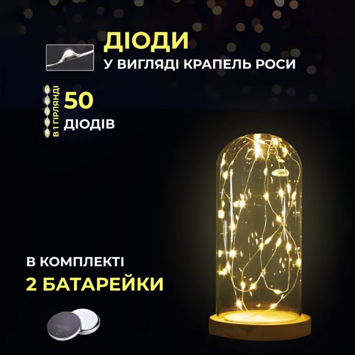Світлодіодна гірлянда Роса 5 метрів на батарейках 50 led нитка на білому дроті жовта 50L5MWY