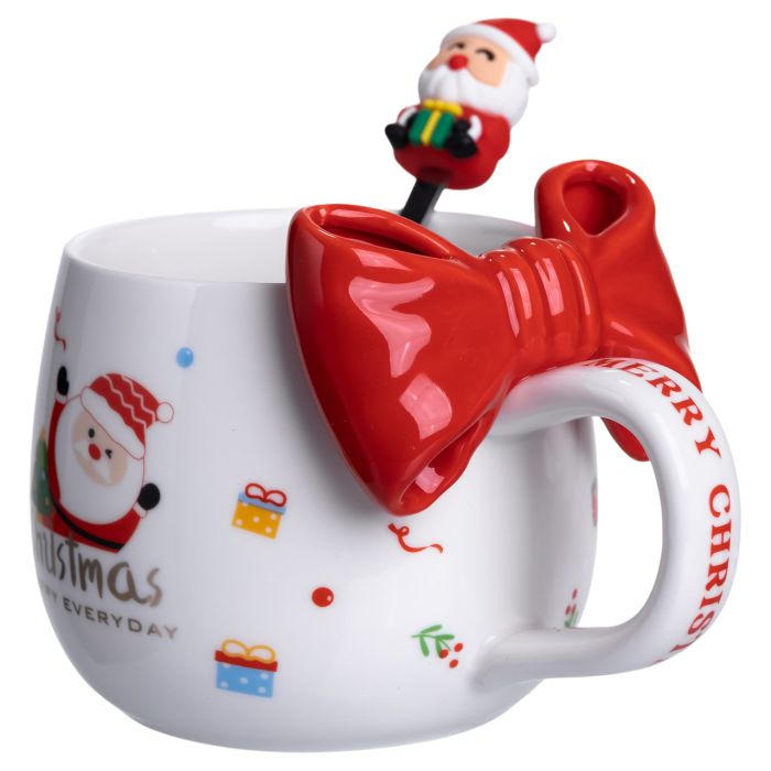 Новорічна порцелянова чашка з ложкою Merry Christmas 400 (мл) Червона Yiwu FM-CS-19A