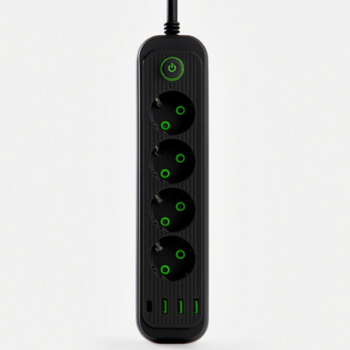 Мережевий фільтр-подовжувач 5 розеток 3xUSB-A 1xUSB-C 5м чорний HP-5-40