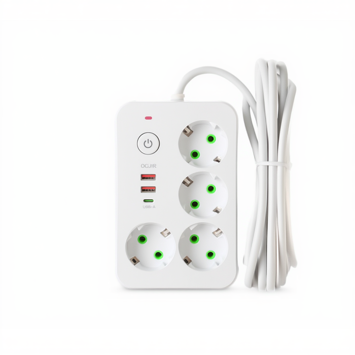 Мережевий фільтр-подовжувач 4 розетки 2xUSB-A 1xUSB-C 5м білий HP-5-47