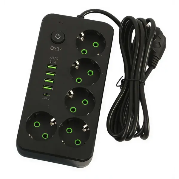 Мережевий фільтр-подовжувач 5 розеток 4xUSB-A 1xUSB-C 5м чорний HP-5-52