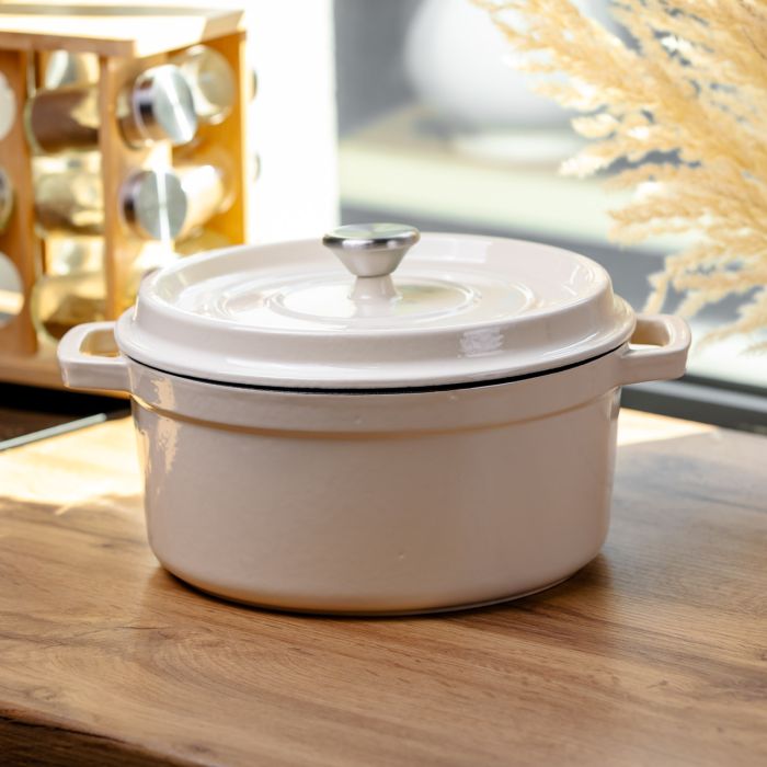 Кокотниця чавунна емальована 4,5 л, бежевий Yiwu HP-FLG-4 WHITE