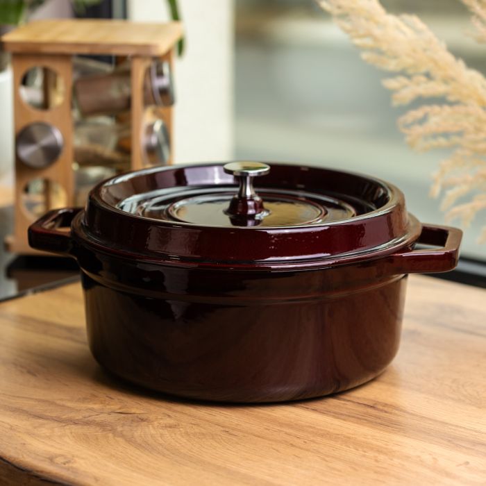 Кокотниця чавунна емальована 4 л, бургунді Yiwu HP-FLG-10 burgundy