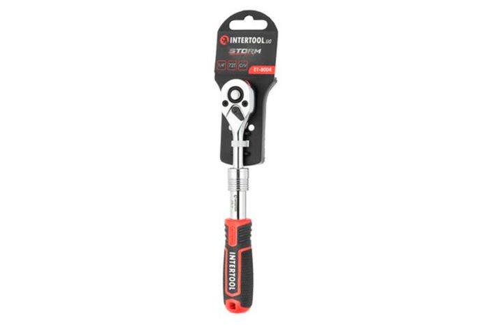 Рукоятка із храповим механізмом Intertool 1/4" x 72T телескопічний Storm (ET-8004)