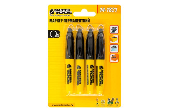 Маркер перманентний Mastertool чорний (4 шт.) (14-1821)