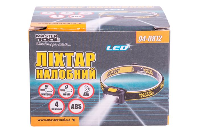 Фонарь налобный Mastertool 2LED x 1 Вт x 4 режима (94-0812)