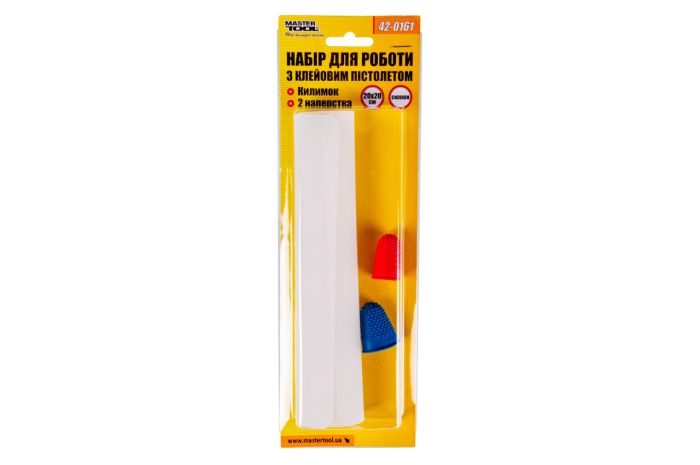 Килимок для пістолета клейового Mastertool 200 x 200 мм + 2 наперстка (42-0161)