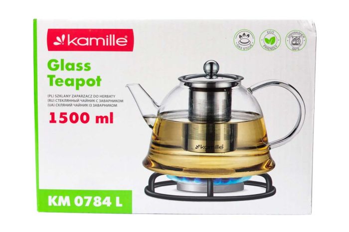 Чайник стеклянный огнеупорный Kamille 1500мл с заварником (0784L)