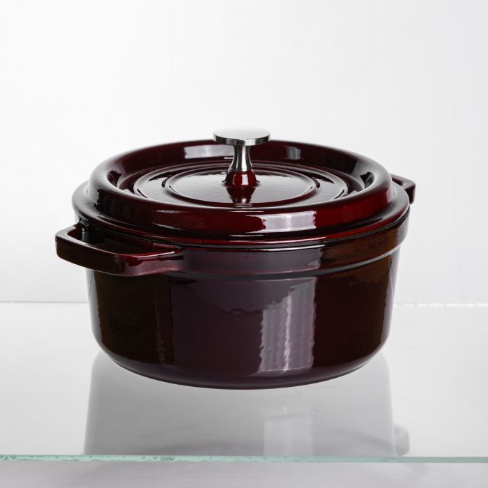 Кокотниця чавунна емальована 2,5 л, бургунді Yiwu HP-FLG-9 burgundy