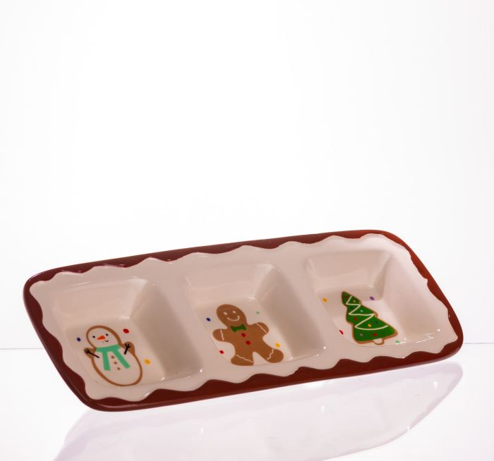 Менажниця порцелянова Merry Christmas на 3 секції 30×11×2.5 (см) прямокутна CR-1-41