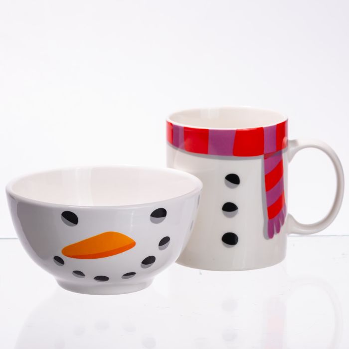 Набір порцелянова чашка з піалою Snowman 350 (мл) чашка на подарунок новорічна для чаю та кави CR-1-49