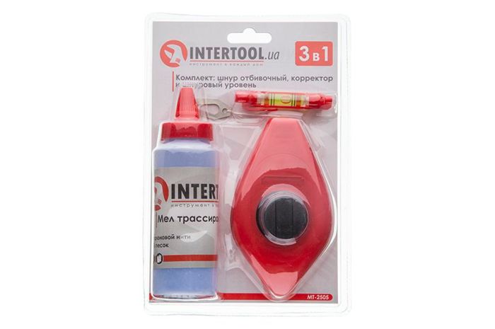 Набор 3-в-1 Intertool шнур отбивочный мел и шнуровый уровень (MT-2505)