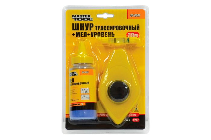 Набор 3-в-1 Mastertool шнур отбивочный мел и шнуровый уровень (30-0641)