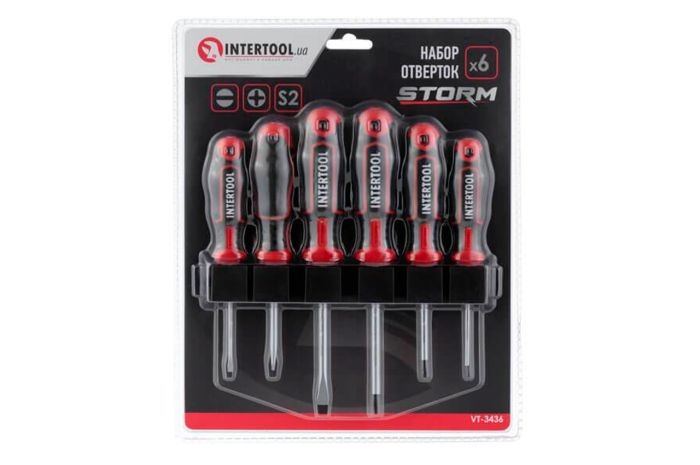 Набор отверток Intertool-Storm PH0 x PH1 x PH2 x SL3 x SL5 x SL6 (6шт) (VT-3436)