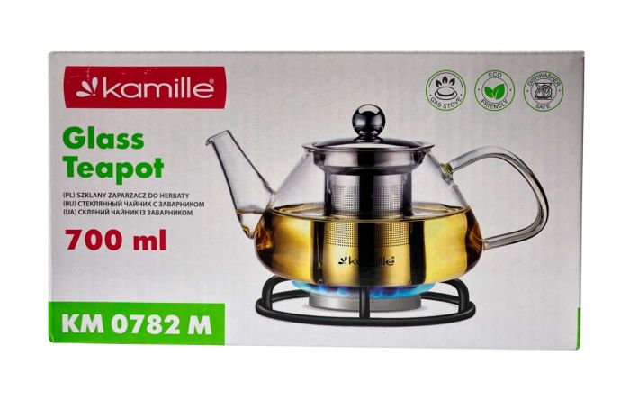Чайник скляний вогнетривкий Kamille 700мл із заварником (0782M)