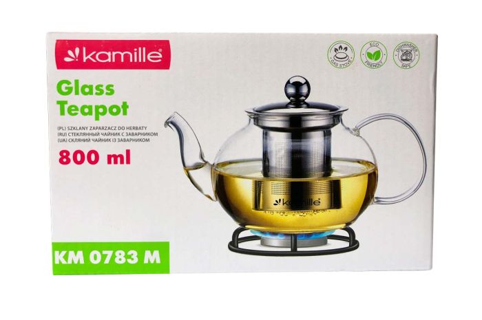 Чайник скляний вогнетривкий Kamille 800мл із заварником (0783M)