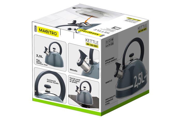 Чайник нержавеющий Maestro 2.5л серый (MR-1302-GREY)