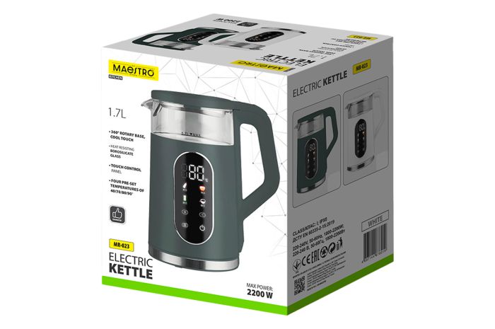 Електрочайник скляний Maestro 1.7л LED зелений (MR-023-GREEN)