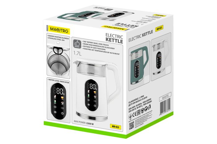 Электрочайник стеклянный Maestro 1.7л LED белый (MR-023-WHITE)