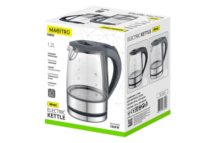 Електрочайник скляний Maestro 1.2л чорний (MR-062-BLACK)