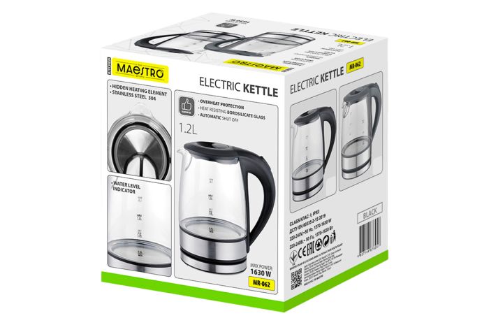 Електрочайник скляний Maestro 1.2л чорний (MR-062-BLACK)