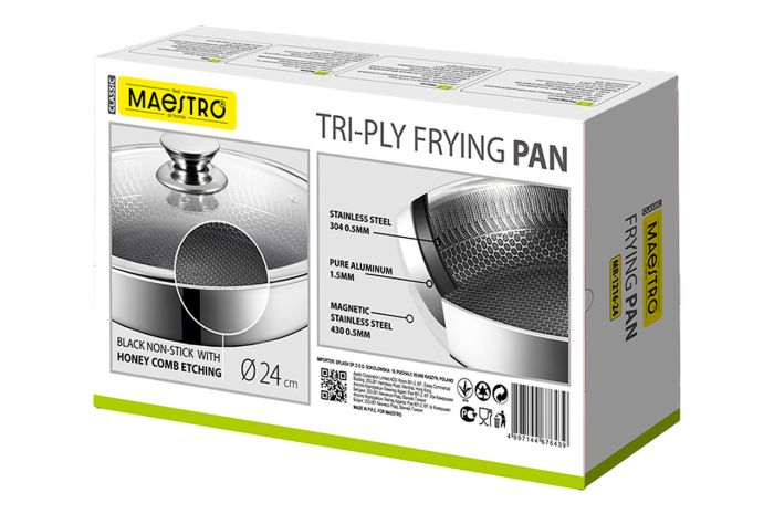 Сковорода антипригарная Maestro 240мм Tri-Ply с крышкой (MR-1216-24)