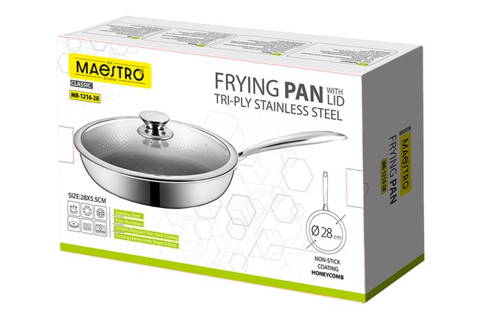 Сковорода антипригарная Maestro 280мм Tri-Ply с крышкой (MR-1216-28)