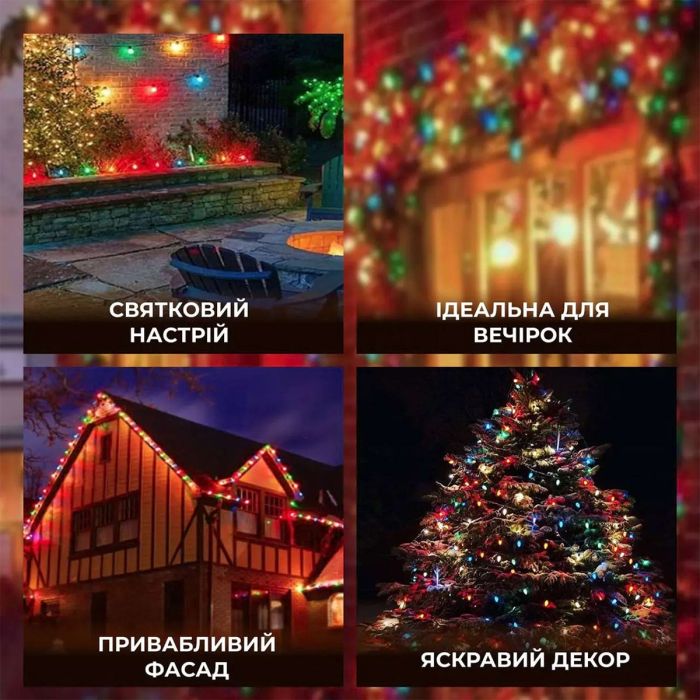 Гірлянда вулична у стилі ретро світлодіодна мультиколор S14 на 10 LED ламп завдовжки 5 метрів S14ML