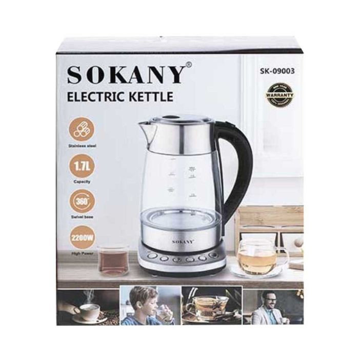 Електрочайник Sokany SK-09003 з підсвічуванням 1,7 л прозорий 